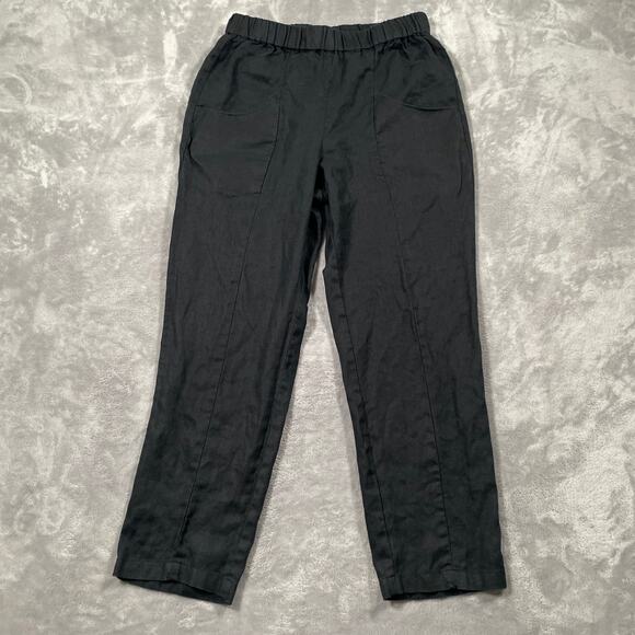 Quince Pants Womens Small Black Linen Stretch Waist Pull On Classic Capsule - Picture 1 of 9